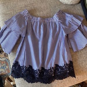 Zara blue striped off the shoulder blouse